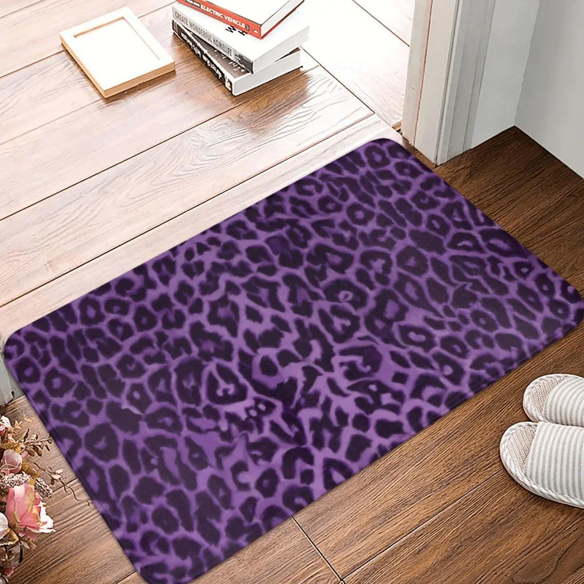 Bath Mat Kitchen Shower Room Purple Leopard Foot Mat Animal Print Retro Toilet Mat Quick Drying Anti Slip Printed Bathroom Rug