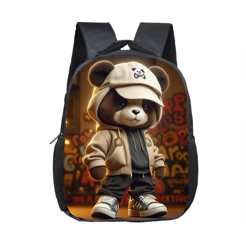 Hip Pop Panda Print Backpack for 2-4 Years Old Kids Cool Panda Drinking Coffee Children School Bags Girl Toddler Bag Gift