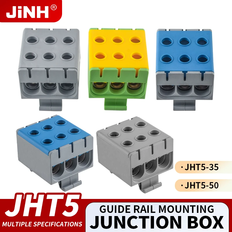 JINH JHT5 Rail Type Quick Wiring Terminal Block 3 in 3 out GY/BE/PE Color Al/Cu Universal Distribution Box 800V Flame Retardant