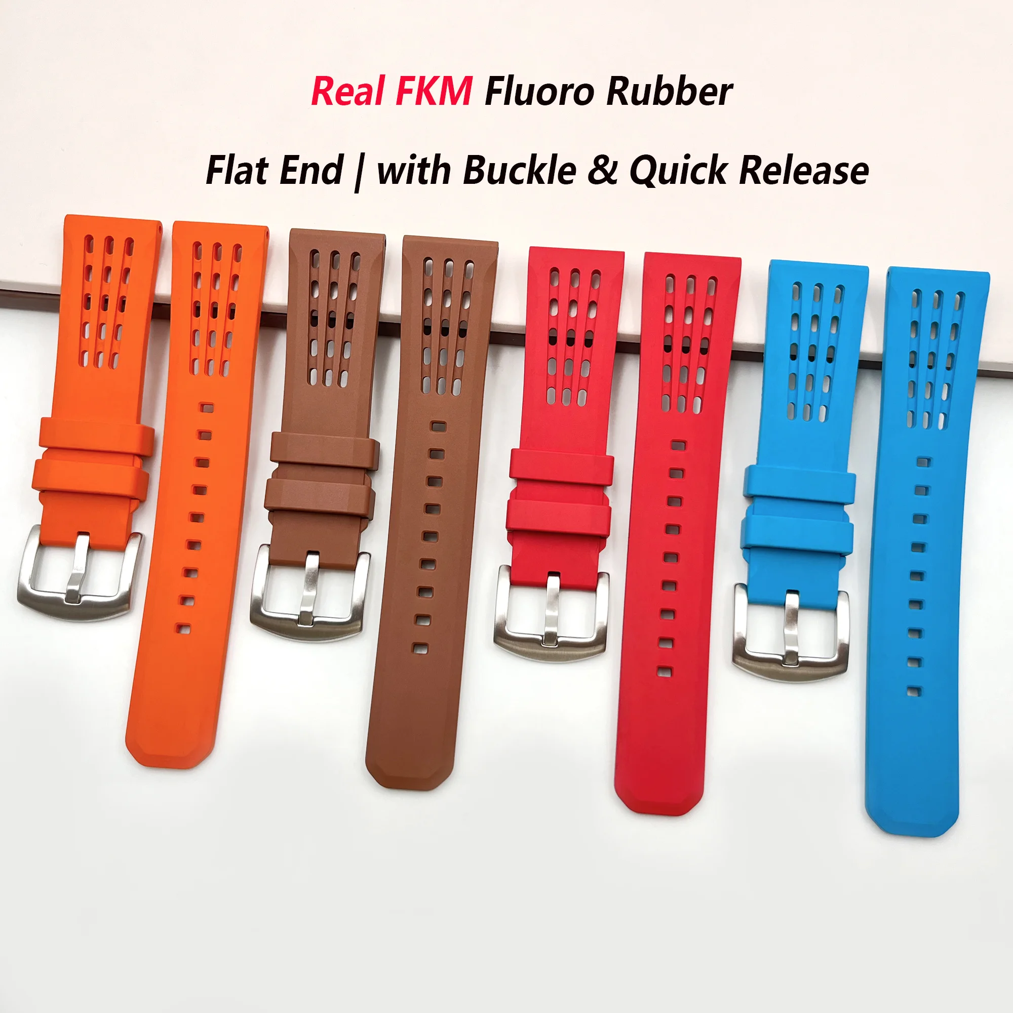 Premium Tropical FKM Rubber Straps 18mm 19mm 20mm 21mm 22mm 24mm Quick Release Perfect Fit Flat End Universal Watch Strap