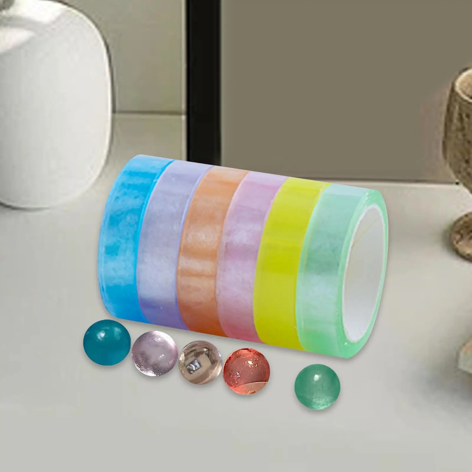 

6x Sticky Ball Tapes 500cm Length Funny Crafts Project Colored Accessories Roll Tapes for Birthday Holiday Relaxing Party Gifts