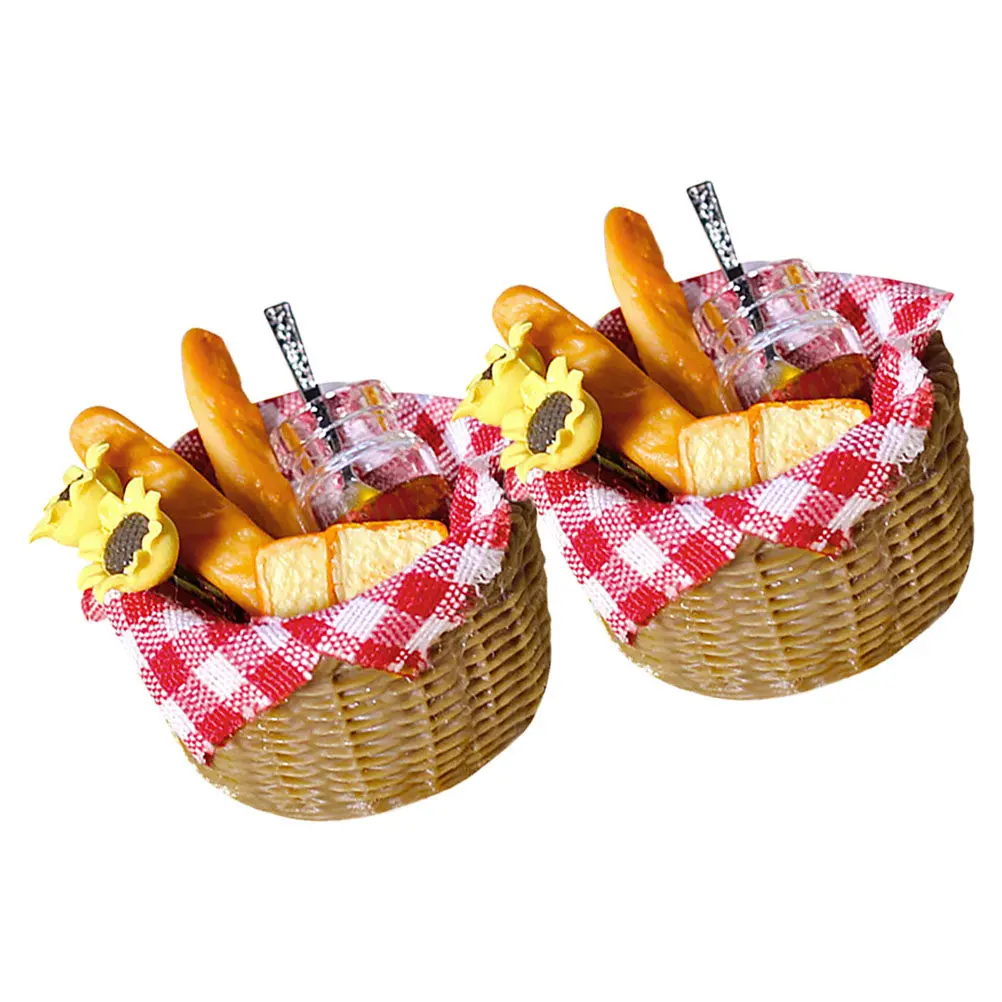 

2Sets Miniature Dollhouse Accessories Mini Honey Jar Prop Mini Bread Basket for Dollhouse Kitchen Dining Scene Layout Decoration