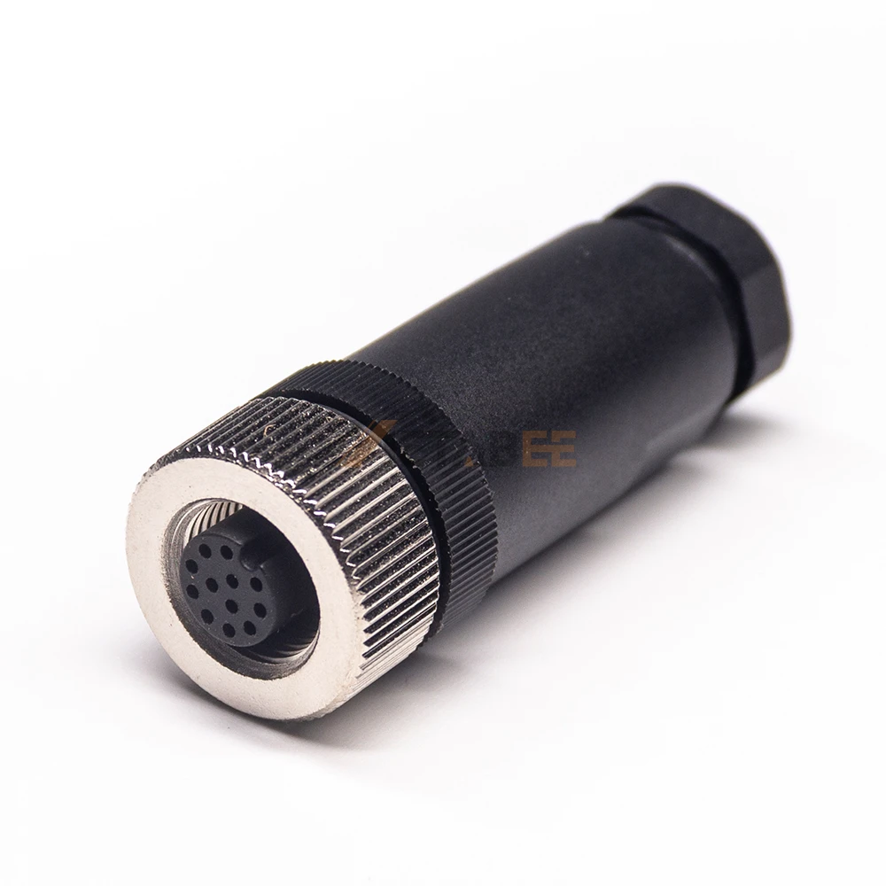 M12 12 Pin Male Female Pair Connector A-Coded Field Wireable Straight Plug