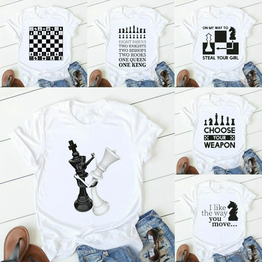 

Creative Chess T-shirt The Game Chess Print Funny T Shirts Men Women Unisex Casual Tops White T-Shirt Graphic TShirts Streetwear