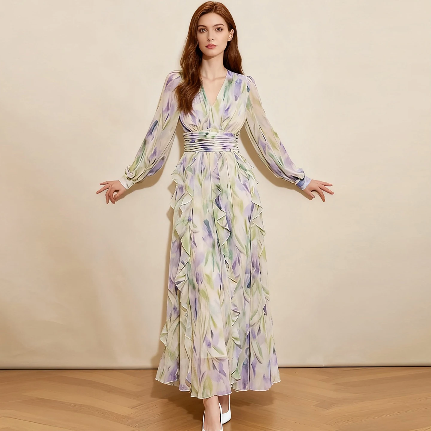 

Ele Large Size Dr for Women Photoaphy ow off oulder High Waist Long Sve V Ne a Line Skirt Ele Long Dr