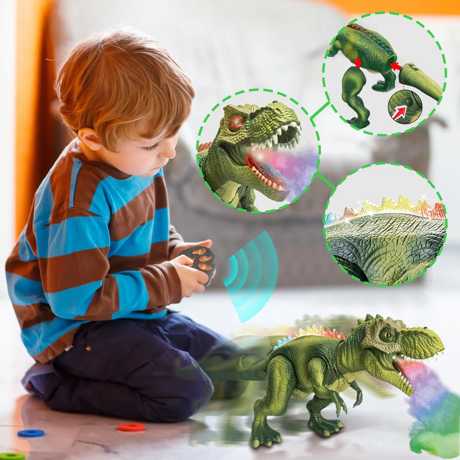 Remote Control Dinosaur Moving Dinosaur Toy Light Up Walking Animal With Spray For Travel Backyard Outdoor Kindergarten Home