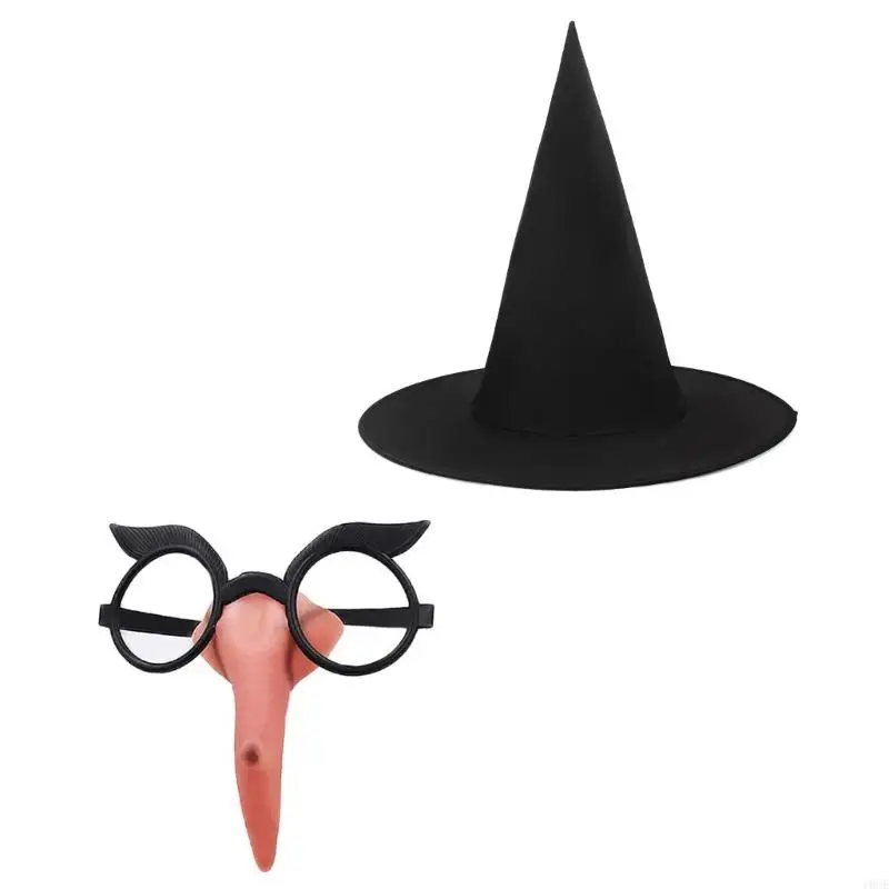 Women Witch Costume Includes Witch Hat and Artificial Nose Women Halloween Witch Cosplay Accessories for Women Cosplay 