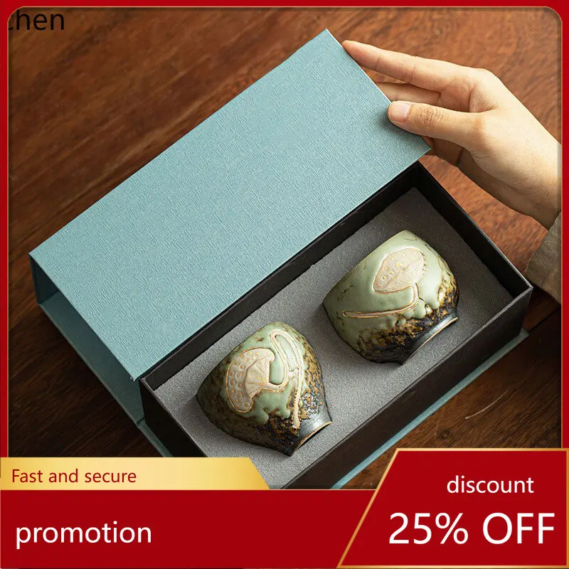 YFY lotus couple  master cup ceramic rock glaze tea  small tea  antique kiln transformed kung fu tea set