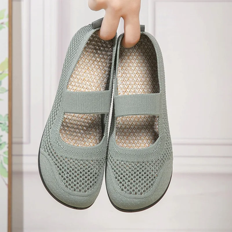 

Autumn New Womens Fashion Round Toe Flat Non-Slip Womens Shoes Solid Color Mesh Shallow Mouth Slip-On Women Shoes Large Size