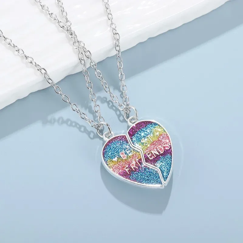 2Pcs/Set New Fashion Colorful Heart Pendant Necklace for Girl Cartoon Love Pendants Best Friend Shared Jewelry BFF Gifts
