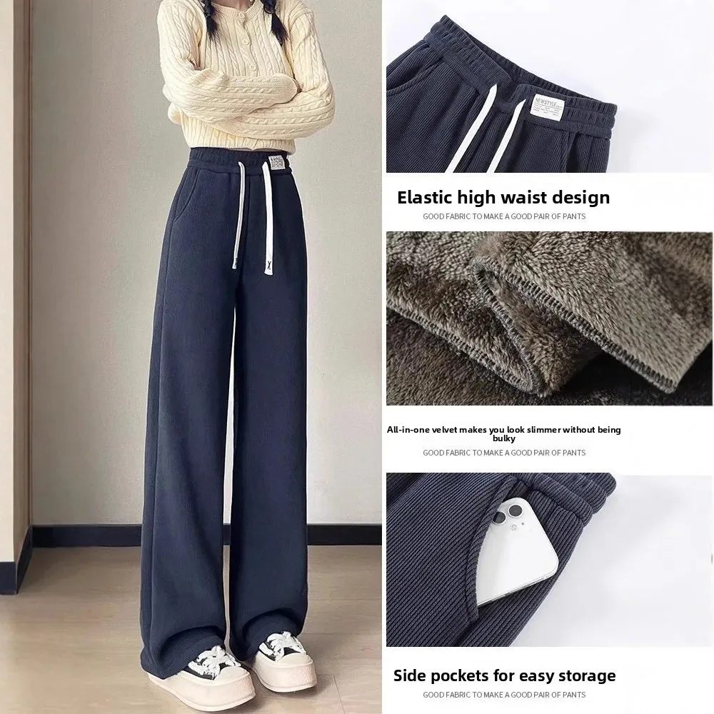

Женские прямые утолщенные зимние хлопковые брюки на флисовой подкладке, вельветовые прямые брюки, бархатные широкие брюки
