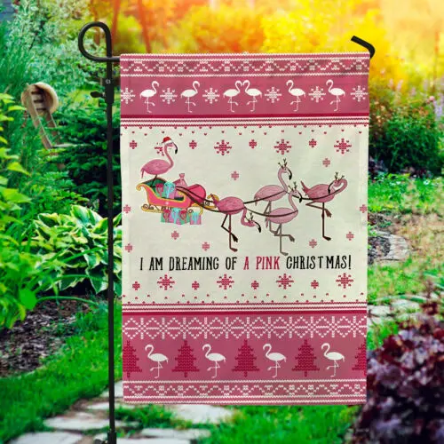 I Am Dreaming Of A Pink Christmas Flamingo Garden Flag GNN ZZJ