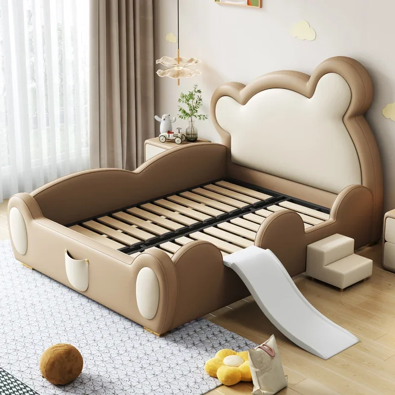 Kindermeubilair Kinderbed Eenpersoonsleuningbed Jongens Scheve beer met glijbaan Jongens Kleine Prins Kinderkamerbed