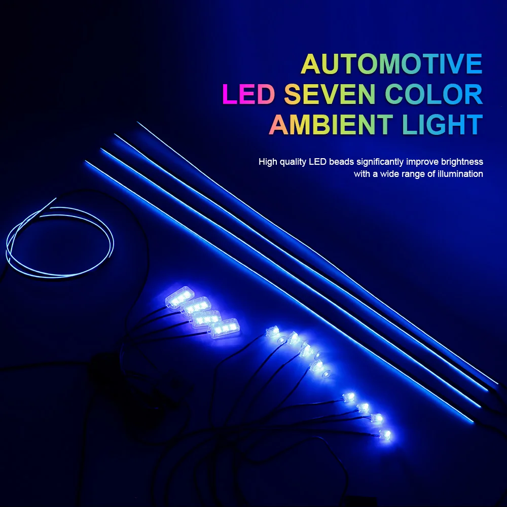 18 in 1 RGB LED Car Ambient Light Universal Interior 64 Color Hidden Acrylic Strip Decoration Atmosphere Light With App Control