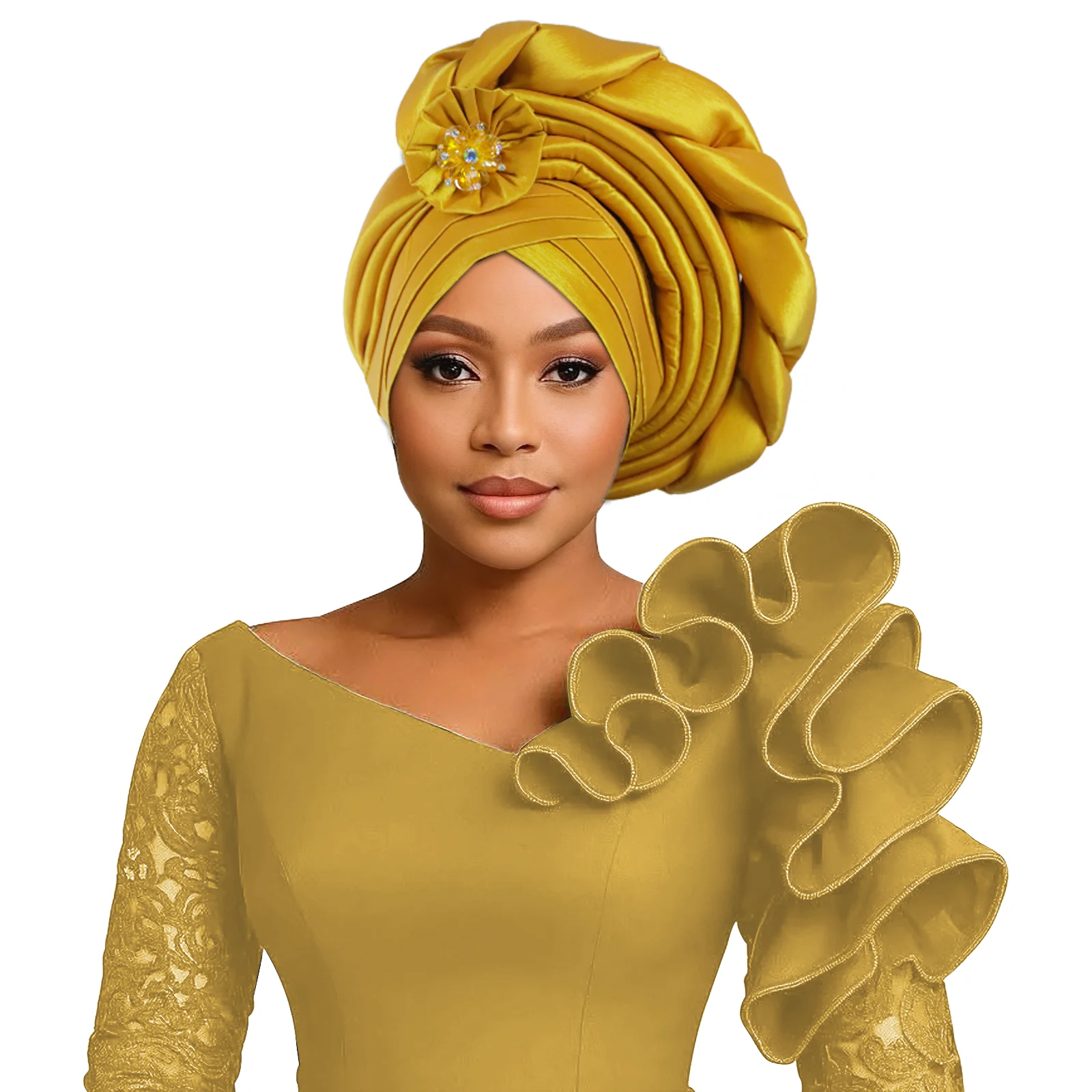 Braid Diamond Flower Afrcian Auto Gele Multi-layer Women's Headtie Turban Cap Nigerian Wedding Geles Female Head Wraps