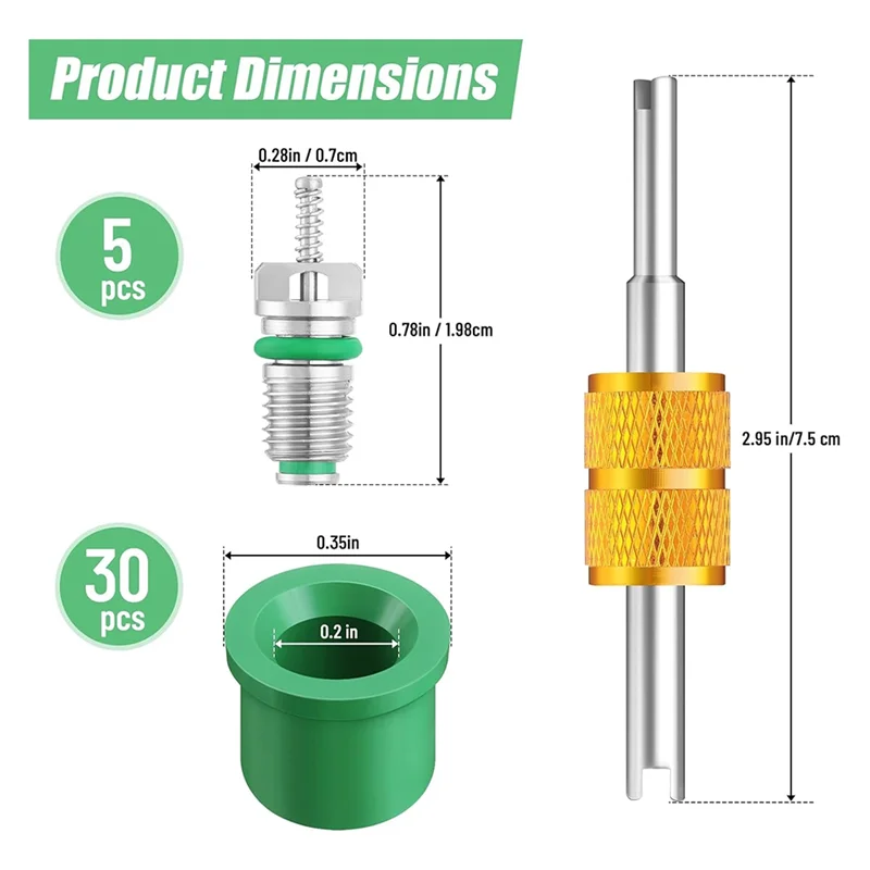 ABGR-36 pezzi R134a kit guarnizioni tubo di carica da 1/4 pollici accessori nucleo valvola condizionatore d'aria include 30 guarnizioni tubo valvole