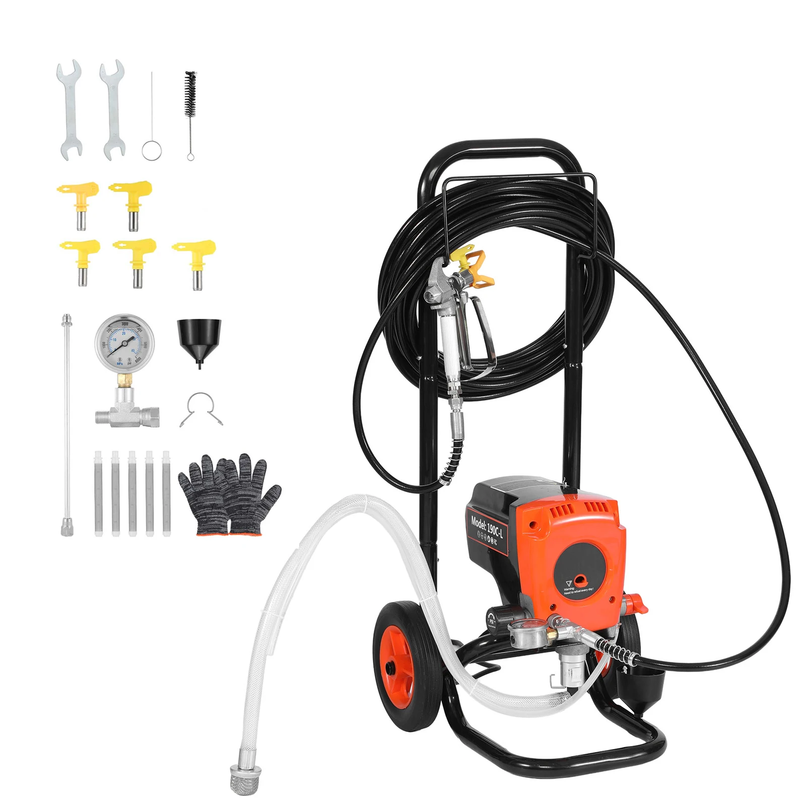 SucceBuy Stand Airless Paint Sprayer High Pressure Sprayer with Cart Cleaning Brush Hose Extension Rod Nozzles Paint Machine
