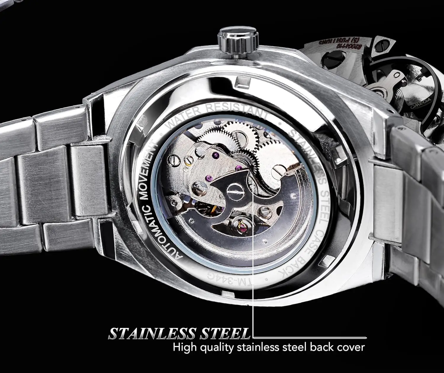 Vintage Automatic Mechanical Watch for Men with Luminous Moon Phase, Big Dial, Golden Hollow Design