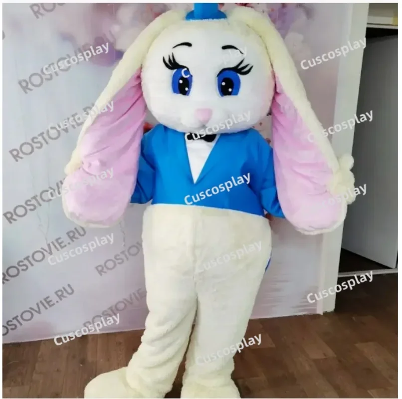 Christmas Cute Hare Rabbit Mascotte Fancy Cartoon White Bunny Mascot Costume Plush Fancy Blue Tuxedo Mascot Costume