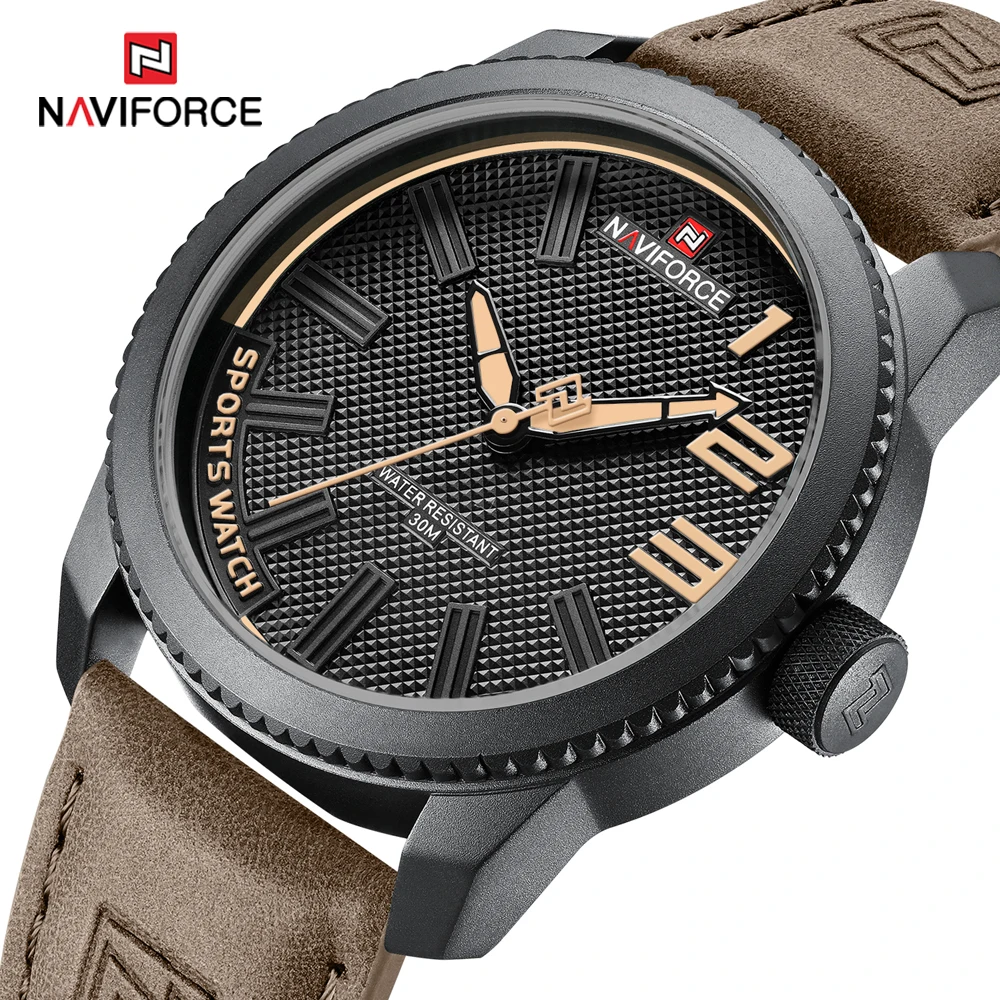 NAVIFORCE-reloj deportivo de lujo para hombre, pulsera de cuarzo informal, resistente al agua, con fecha, analógico, de cuero