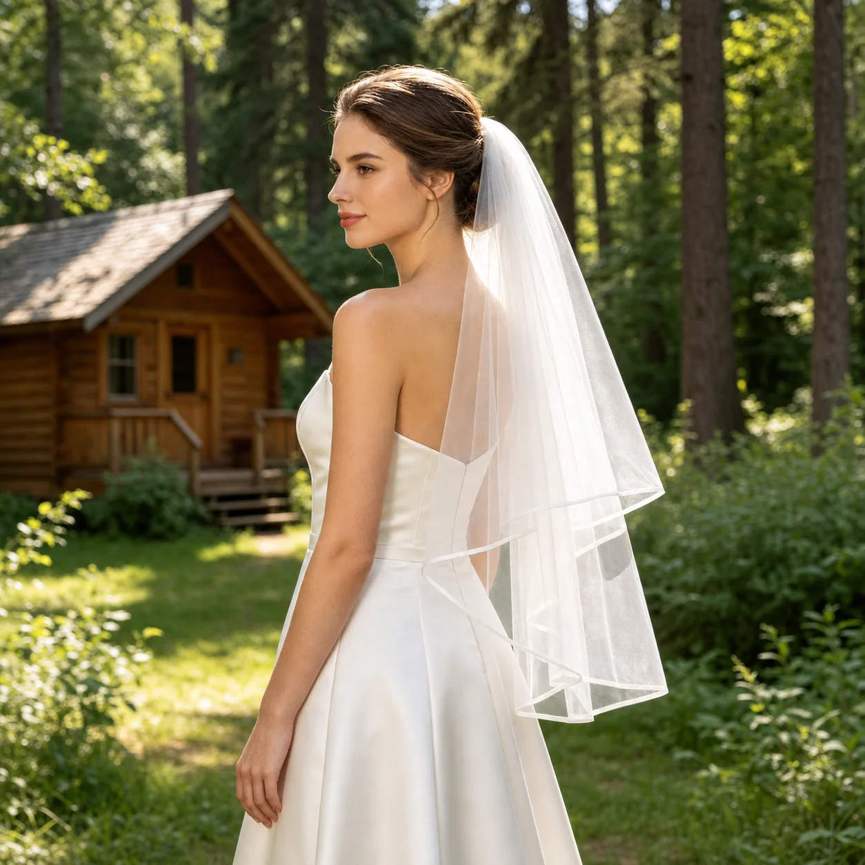 Simple Double-Layer Satin Edge Bridal Veil Multiple Lengths Wedding Veil for Bride Church Ceremony G97