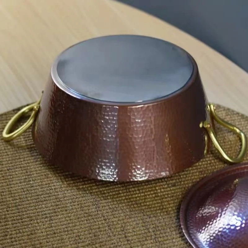 Handcrafted Vintage Copper Pot,Camping Thickened Pot With lid Cooking Utensil Simmering Pasta Stewing,24.5 cm Hammer Texture Pot view 4