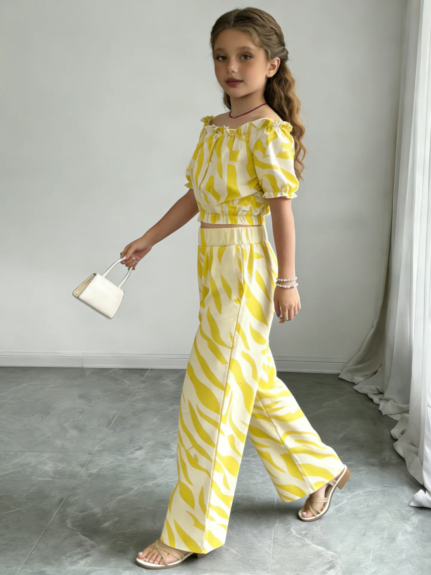 Girls Suit 2026 Spring and Autumn New Childrens Wear Girls Baby Foreign Off-shoulder Dress Micro-horn Trousers Two-piece Set