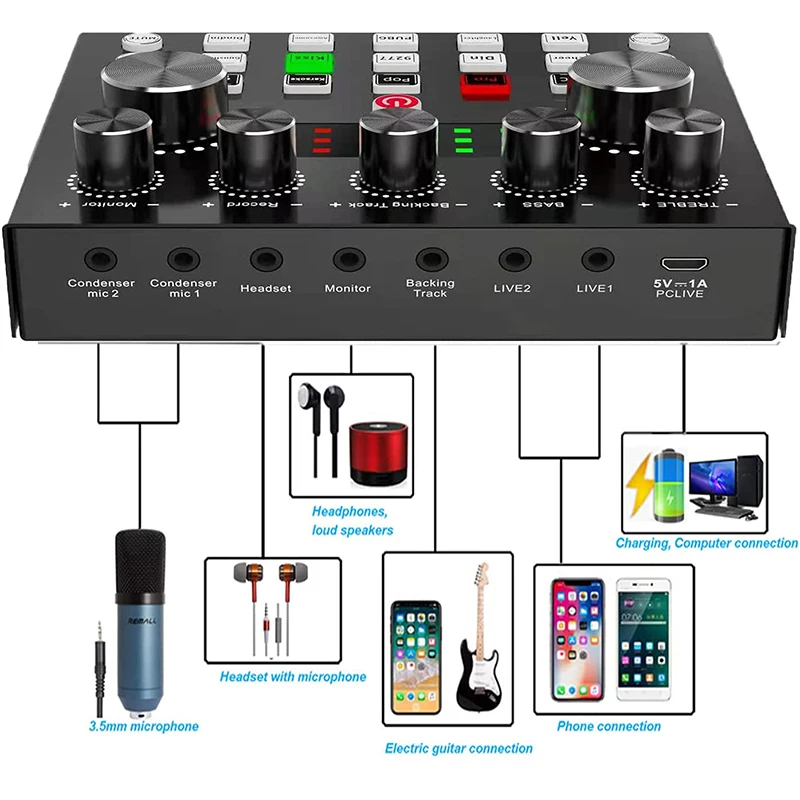 V8S Audio USB External Sound Card Headset Microphone Personal Entertainment Streamer Live Broadcast for PC Phone Computer