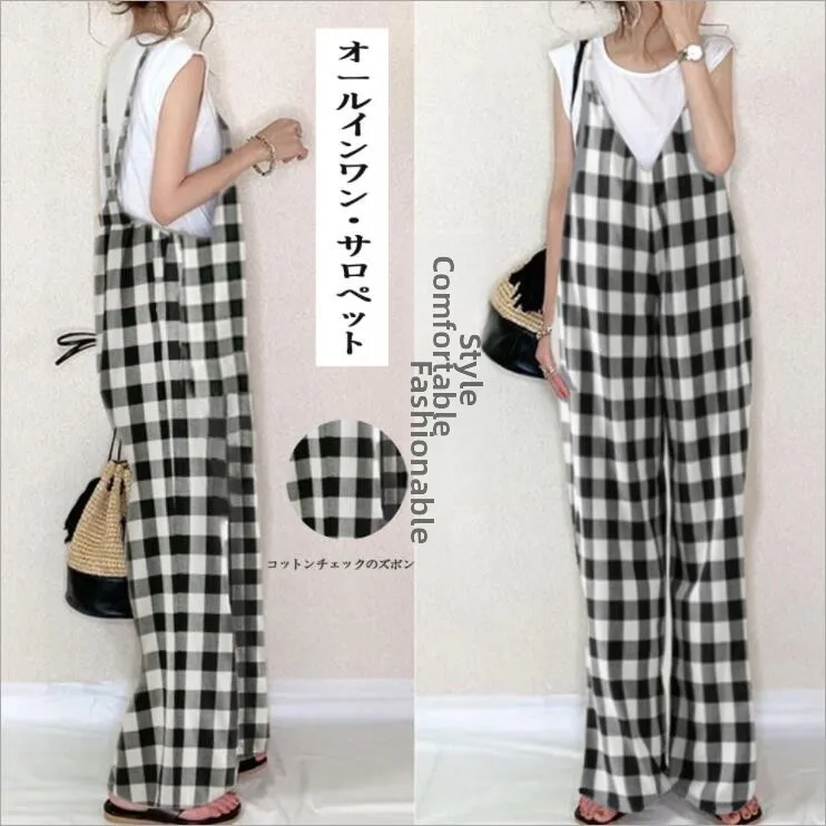 

High Waist Loose Fit Plaid Cargo Pants Korean Japanese Style Summer 2023 Casual Trousers Comfortable Long Pants