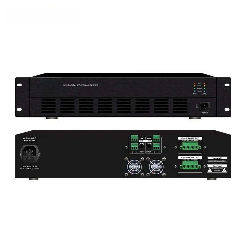 

Dual Channel Commercial Audio Sound System 2 CH Class D Pure Power Amplifier