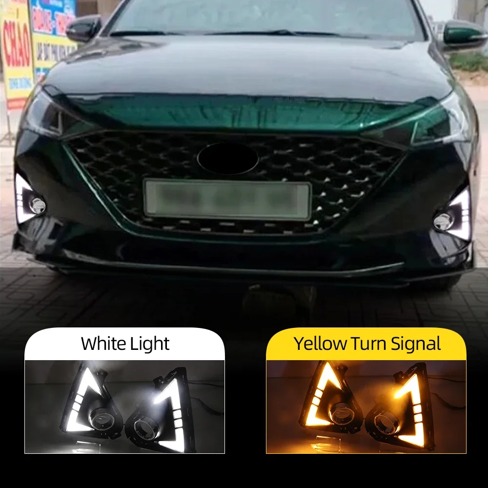 

2PCS Car LED Daytime Running Light For Hyundai Accent Solaris 2021 2022 2023 Yellow Turn Signal Relay DRL Fog Lamp Decoration