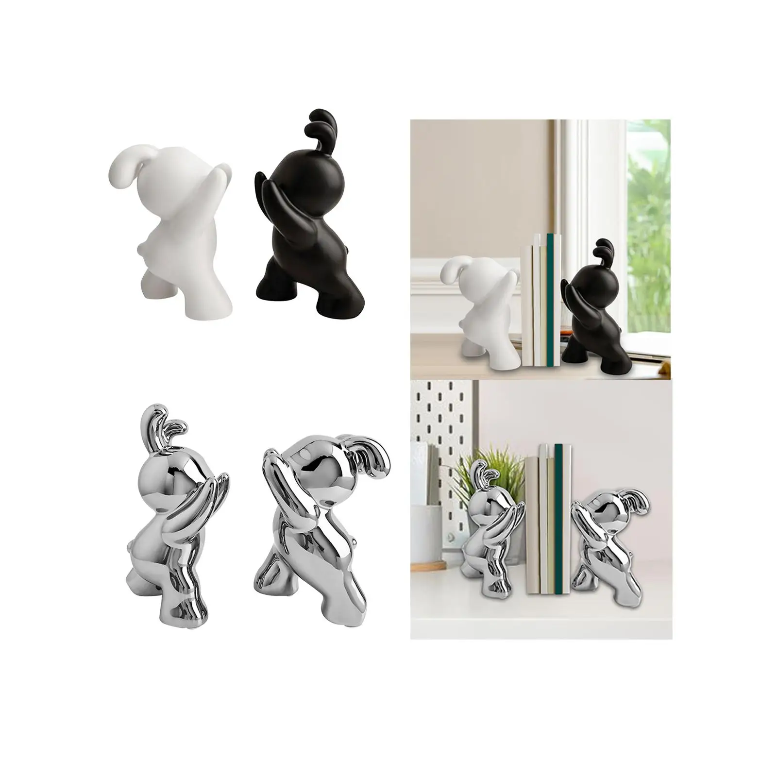 Rabbit Bookends Book Ends to Hold Books Ceramic Modern Home Decor Bunny Book Stoppers,Decorative Bookends for Shelves Office