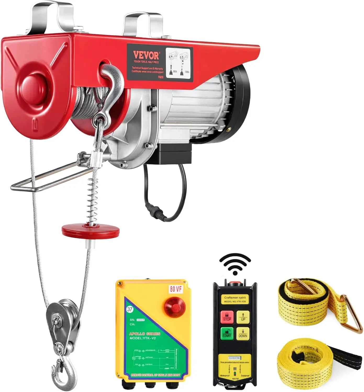 Electric Hoist, 1760 lbs 120V Electric Winch with 328 ft Wireless Remote Control, 40 ft Single Cable Lifting Height, Single/Doub