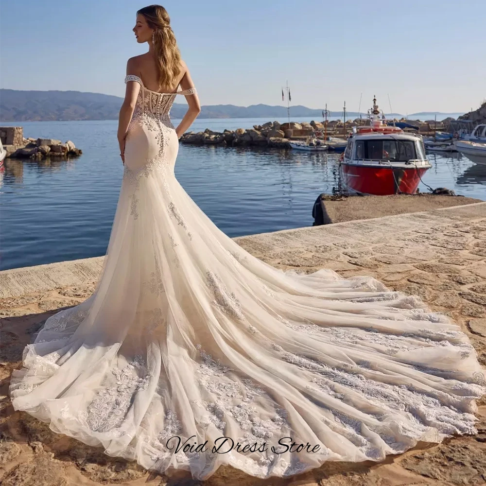 High Quality Jersey Sleeveless Vestido De Novia Luxury Appliques Beading Bridal Gowns Temperament Mermaid Tulle Wedding Dress