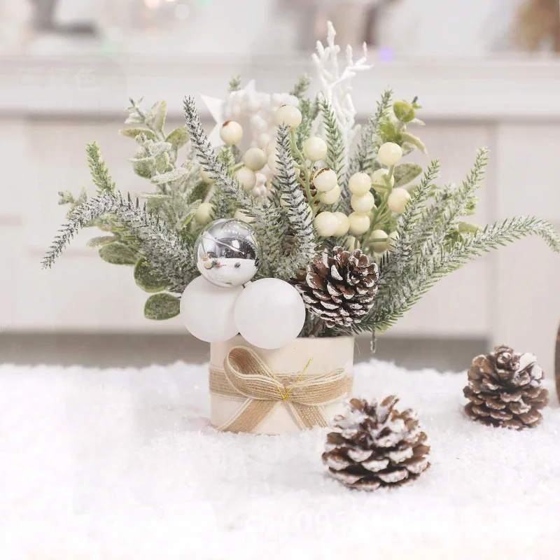 

Mini Christmas Tree Desktop Decoration PE Snow-covered European Style Potted Plant for Garden Balcony Holiday Decor
