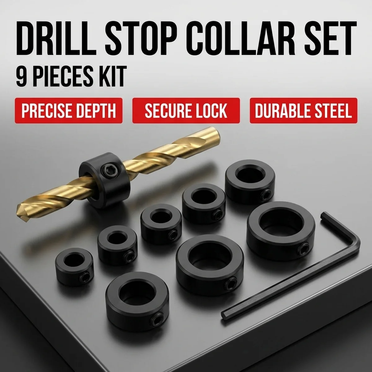  Drill Stoper Collar Set Stop Bit Ring Shaft Limit Metric Lock Steel Press Depth Ajustable Positioner Hole Guide Woodwork Tools