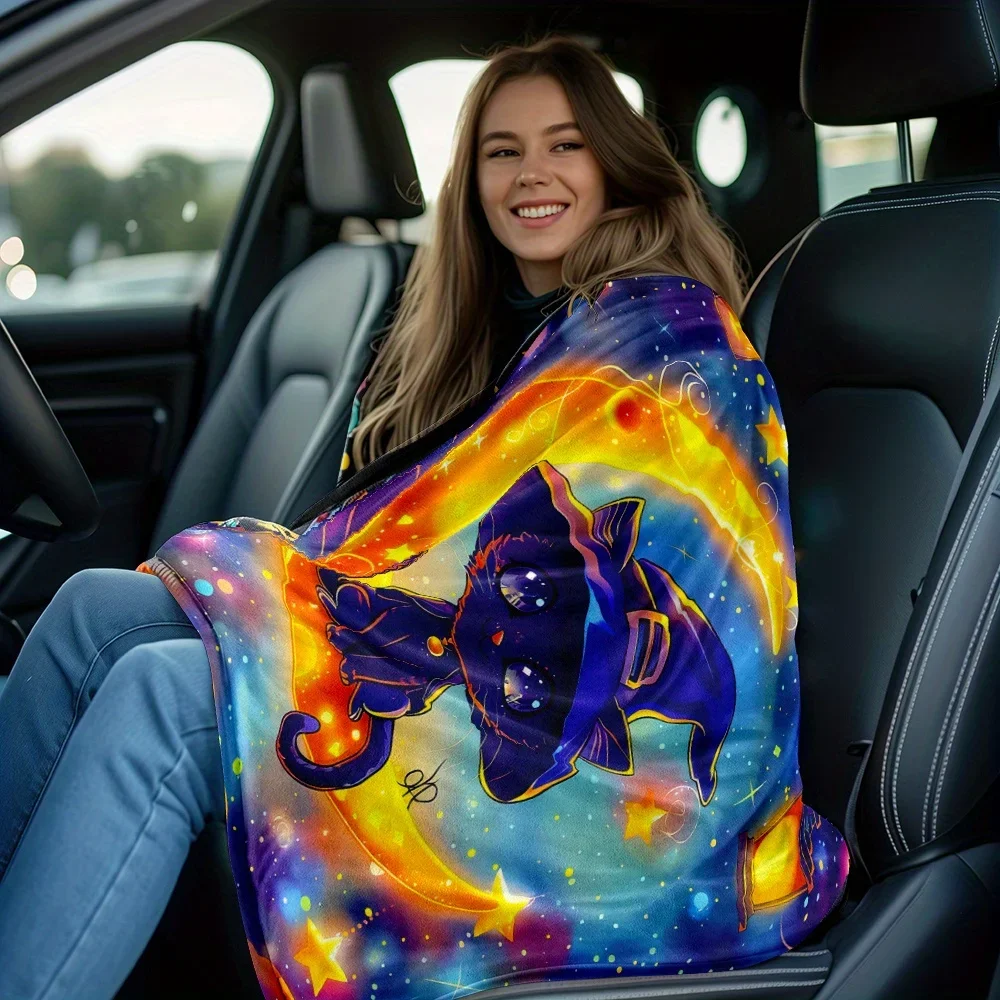 

Magical Witch Cat Blanket Soft Cozy Throw with Enchanting Moon Design Perfect Gift for Halloween and Fantasy Lovers
