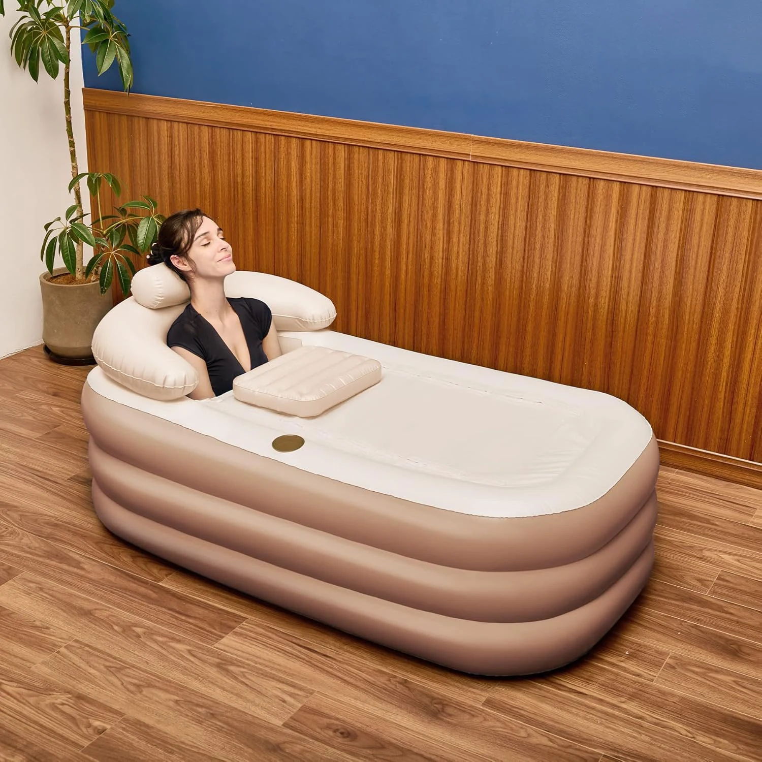 CF Portable Foldable Indoor or Outdoor Inflatable Soaking Bath Tub Adult Inflatable Spa Hot Tub With Cover Drainage Cup Holder