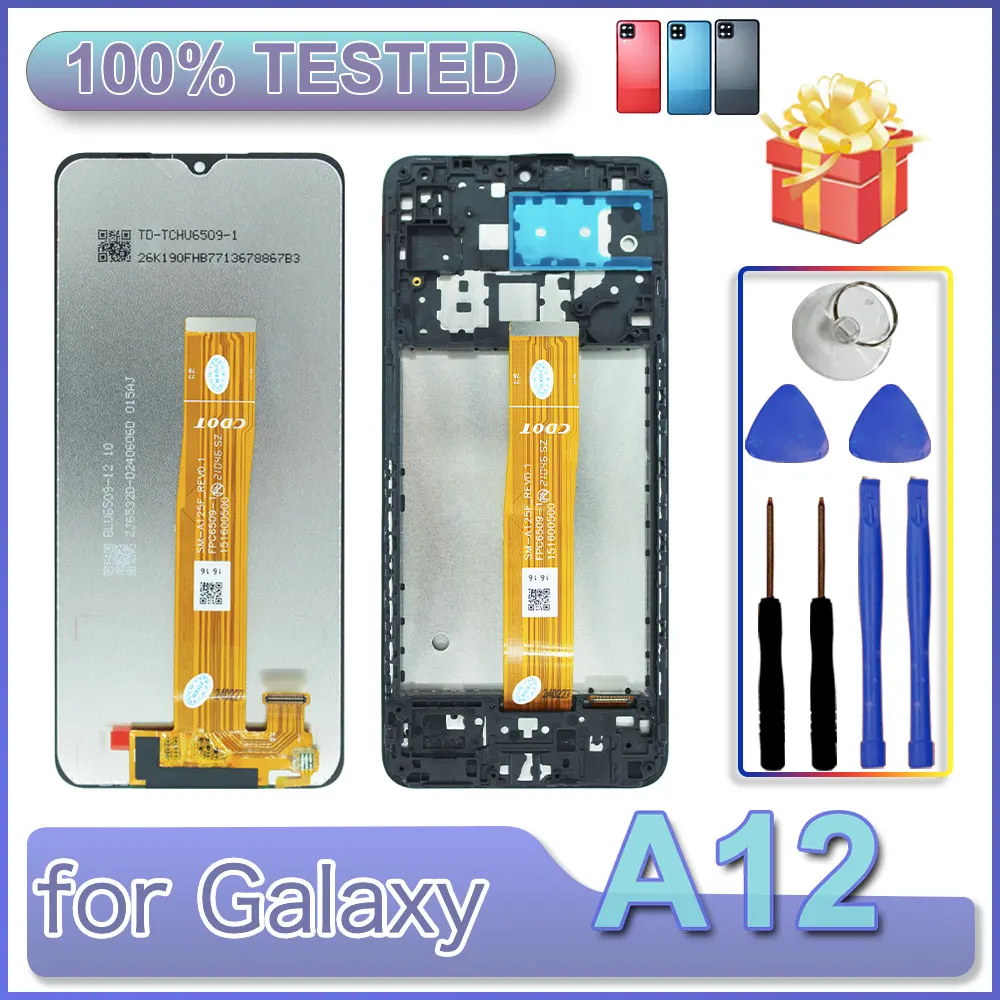 Suitable for Samsung Galaxy A12 A125F A125M A125U A125WA12N LCD display screen, with screen frame and back cover repair kit