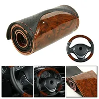 VERYUS Car Steering Wheel Cover Peach Wood DIY Car Truck Leather Steering Wheel Cover With Thread And Needle Tool Set