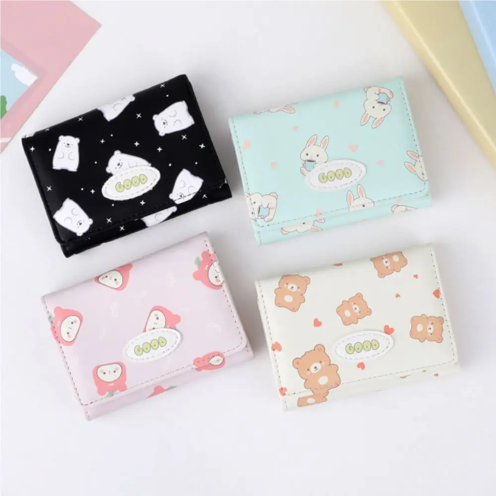 

Creative Bear Three-fold Wallet Korean Style Solid Color Short Wallet Card Holder Multi Card Slots Women Coin Purse Outdoor