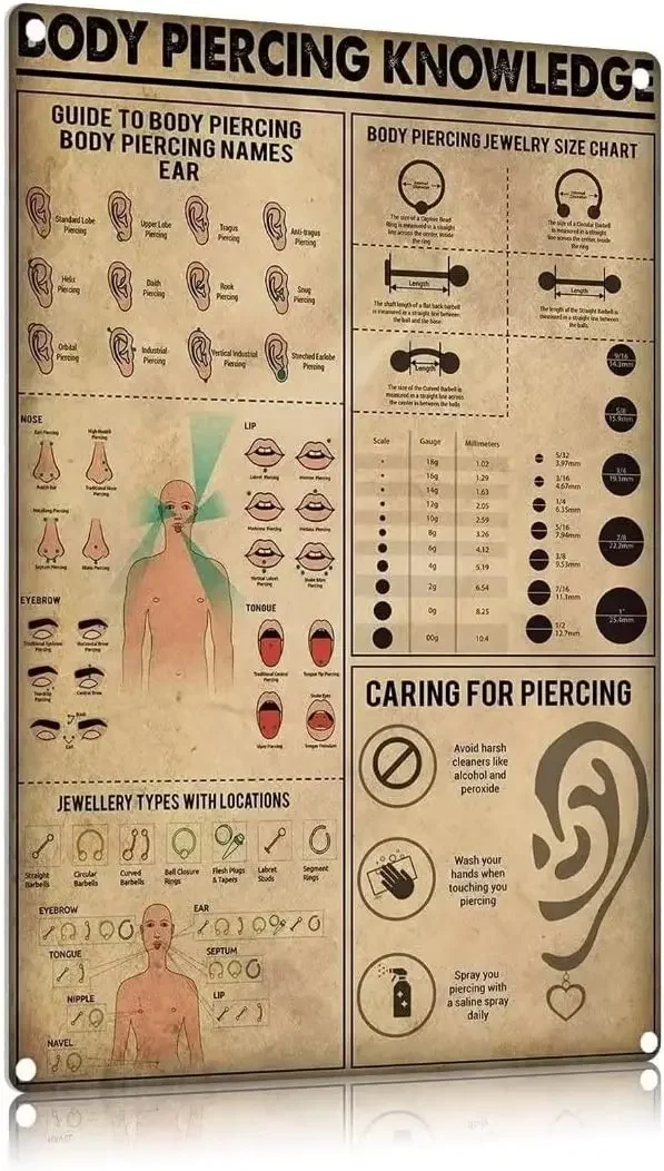 Body Piercing Knowledge: The Ultimate Metal Tin Sign Guide for Anatomy Enthusiasts