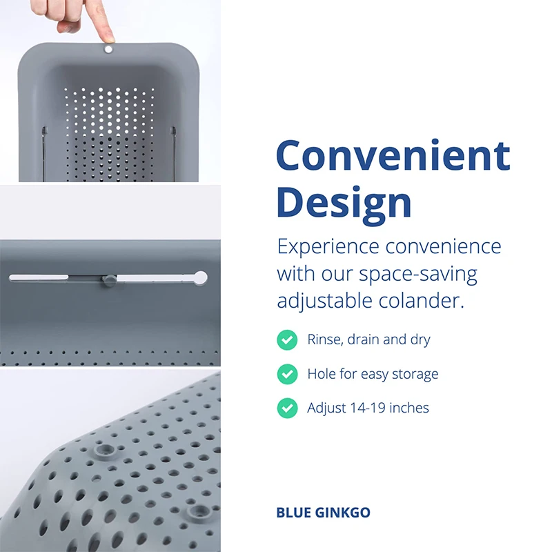 

Hot Sale Over The Sink Colander Strainer Basket Wash Vegetables Dry Dishes Extendable Home Kitchen And Fruits Drain Cooked Pasta