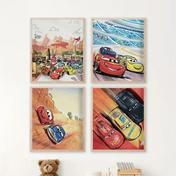 Cartoon Cars Watercolor Art Prints Racing Cars Movie Posters Lightning McQueen Canvas Painting Boys Room Wall Pictures Decor