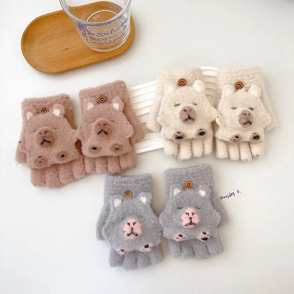 ถุงมือเด็กฤดูหนาวแบบนุ่ม ดีไซน์การ์ตูนน่ารัก บุด้วยผ้าฟลีซอุ่น ป้องกันการลื่น สำหรับเด็กหญิงและเด็กชาย อายุ 5-12 ปี