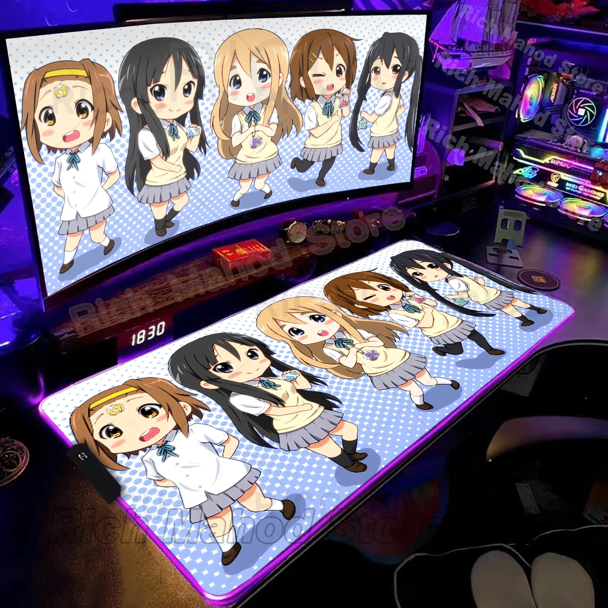 Alfombrilla de escritorio RGB de Anime para niñas, alfombrilla de ratón Kawaii K-ON XXL, alfombrillas grandes antideslizantes para teclado de oficina, accesorios para juegos, alfombra extendida