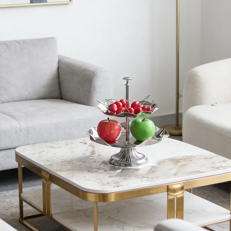 Stainless steel double-layer lace fruit tray Hotel front desk home decoration fruit tray creative