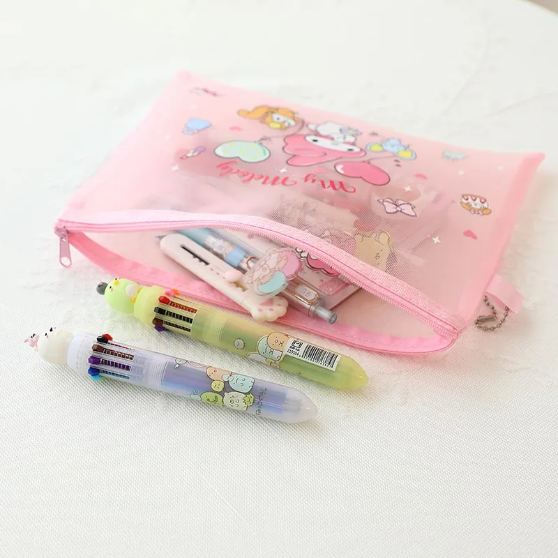 Imagem -05 - Lot Sanrio Kitty Melody Mesh Pencil Case Hangyodon Little Twin Stars Storage Pen Bolsa Stationery Pouch School Supplies 18 Pcs