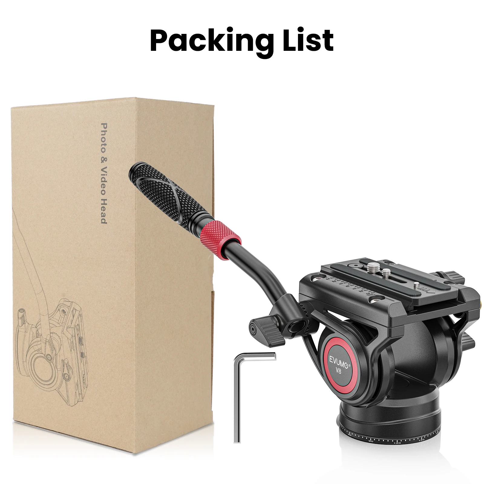 Testa Fluida EVUMO Per Treppiede, Mini E Leggera 400g, Con Movimento Panoramico 360° E Inclinazione +90°/-53°, Piastra Arca-Swiss, Carico 4kg