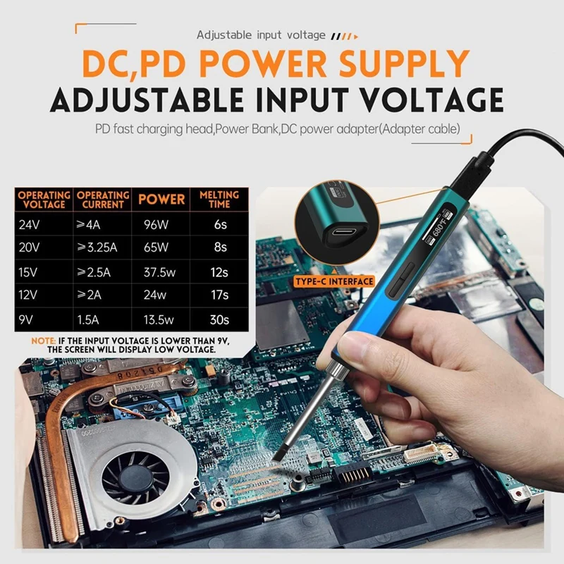 Intelligenter tragbarer Lötkolben mit USB-C-Aufladung, mit OLED-Bildschirm, ohne Steuerung, 180–100 Grad Fahrenheit, 65 W 8S